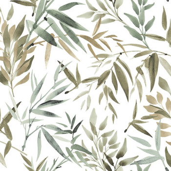 White non-woven wallpaper with bamboo leaves, RE25193, Reflect, Decoprint