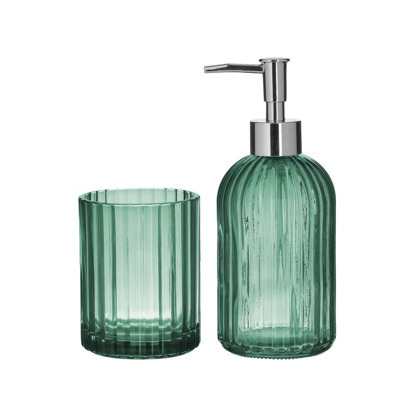 Green soap dispenser + glass, set of 2, 6-65-373-0014, InArt