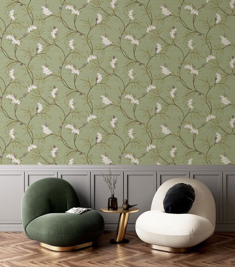 Luxury green wallpaper with blossoming branches, 33305, Tradizioni, Cristiana Masi by Parato