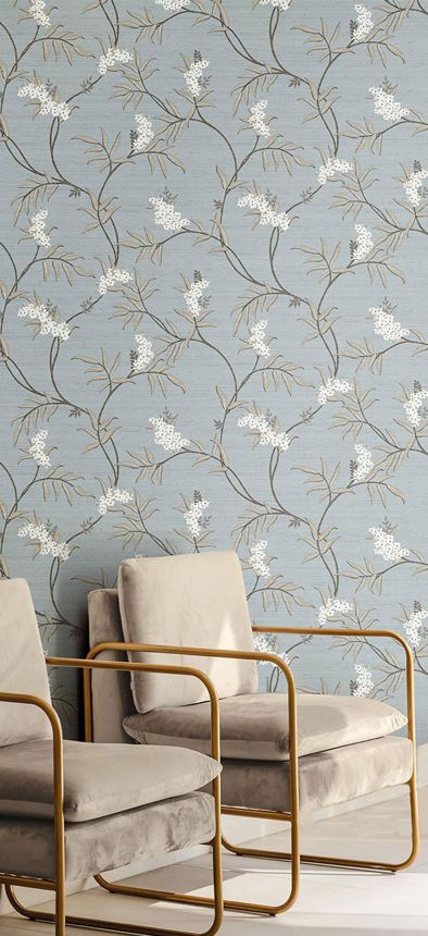 Gray-blue wallpaper with blossoming branches, 33306, Tradizioni, Cristiana Masi by Parato