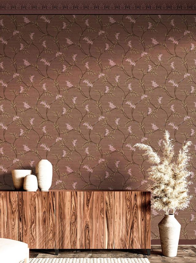 Terracotta wallpaper with blossoming branches, 33308, Tradizioni, Cristiana Masi by Parato