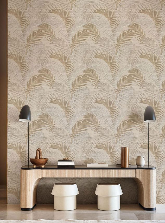 Luxury beige-gold wallpaper with palm leaves, 33312, Tradizioni, Cristiana Masi by Parato