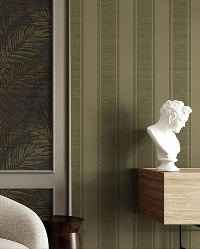 Green non-woven striped wallpaper, 33365, Tradizioni, Cristiana Masi by Parato