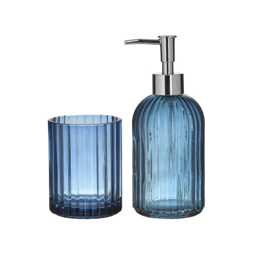 Blue soap dispenser + glass, set of 2, 6-65-373-0014,  InArt