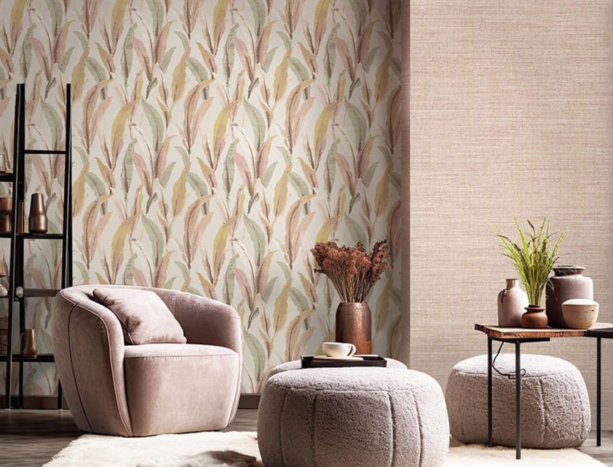 Non-woven wallpaper, leaves, green-pink, 39004, Arché, Cristiana Masi by Parato