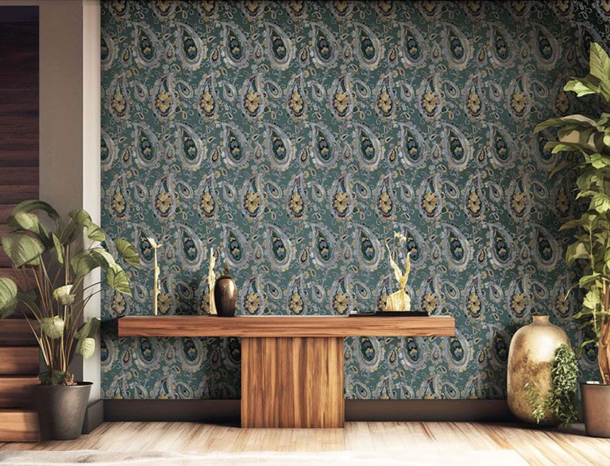 Non-woven wallpaper, ornaments, turquoise, 39017, Arché, Cristiana Masi by Parato