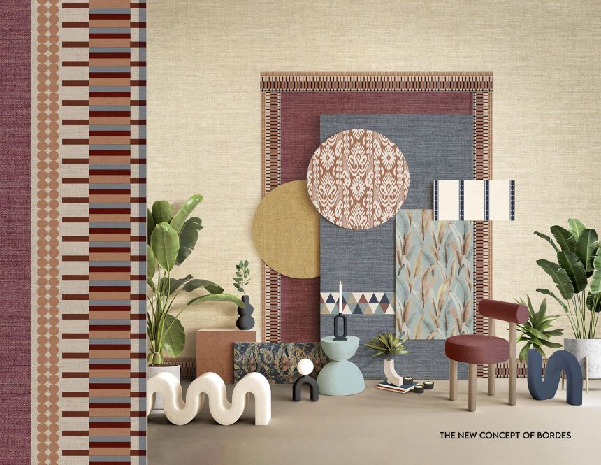 Geometric non-woven wallpaper border, burgundy red, B39088, Arché, Cristiana Masi by Parato