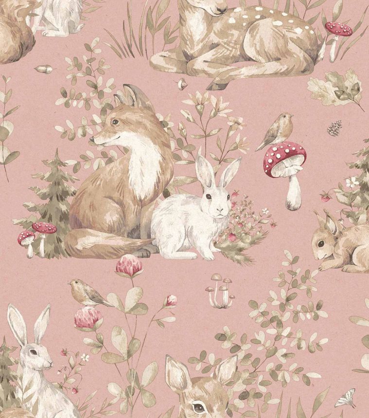 Pink children's wallpaper with animals, 17104, MiniMe, Cristiana Masi by Parato