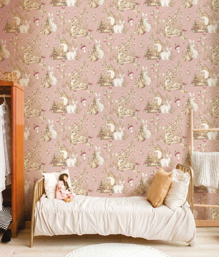 Pink children's wallpaper with animals, 17104, MiniMe, Cristiana Masi by Parato