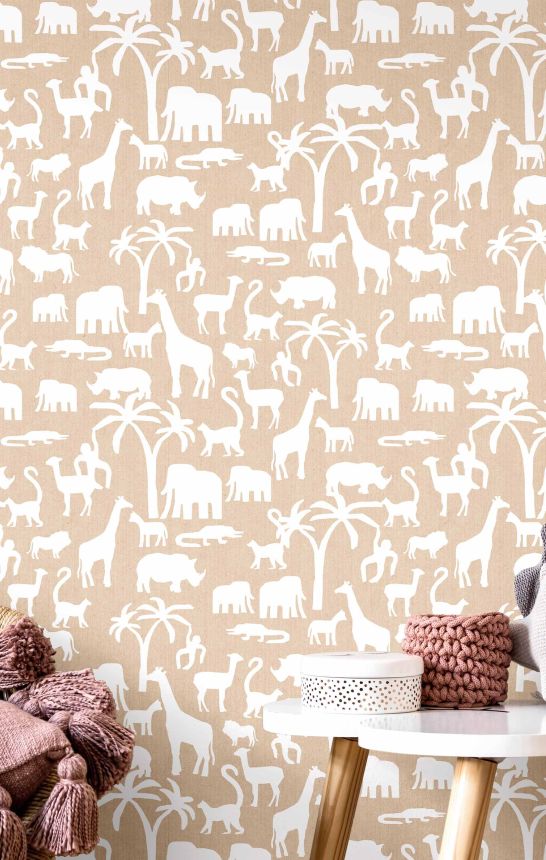 Brown children's wallpaper with animals from Africa, 17131, MiniMe, Cristiana Masi by Parato