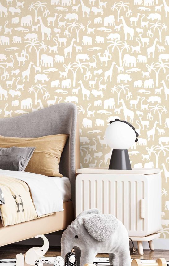 Beige children's wallpaper with animals from Africa, 17133, MiniMe, Cristiana Masi by Parato