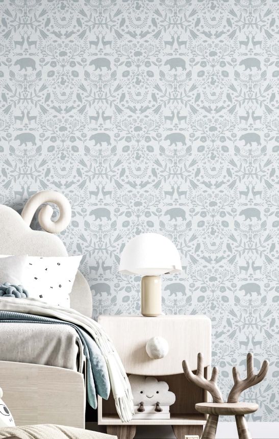 Blue children's wallpaper with animals and flowers, 17143, MiniMe, Cristiana Masi by Parato