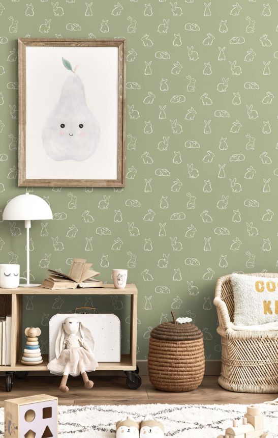 Green children's wallpaper with bunnies, 17145, MiniMe, Cristiana Masi by Parato
