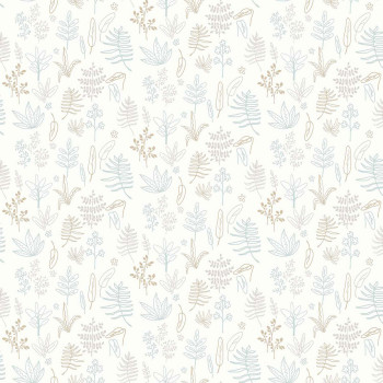 Children's white wallpaper with plants and leaves, 17166, MiniMe, Cristiana Masi by Parato