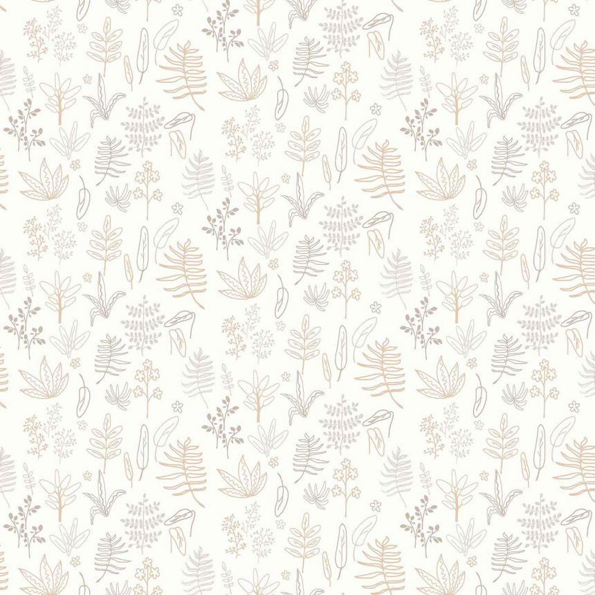 Children's white wallpaper with plants and leaves, 17167, MiniMe, Cristiana Masi by Parato