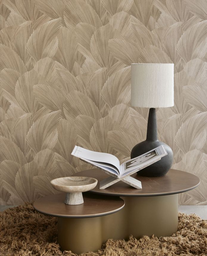 Gray-beige non-woven wallpaper, leaves, 340121, Gilded, Eijffinger