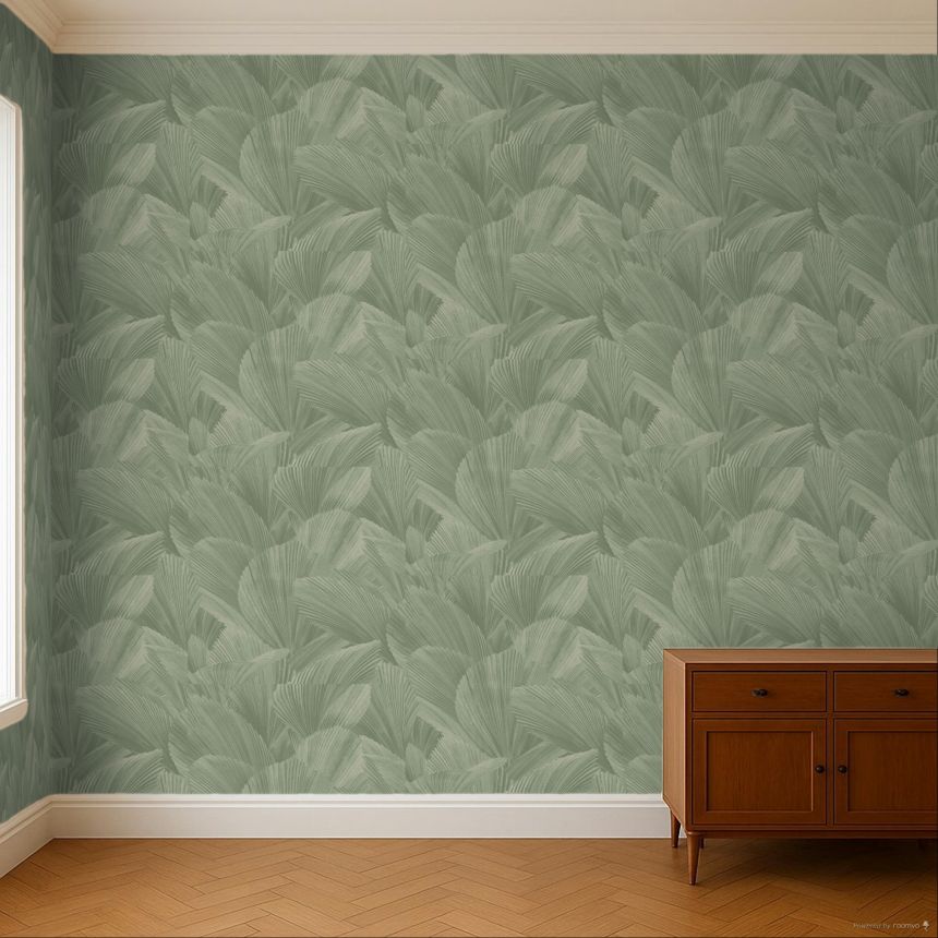 Green non-woven wallpaper, leaves, 340125, Gilded, Eijffinger
