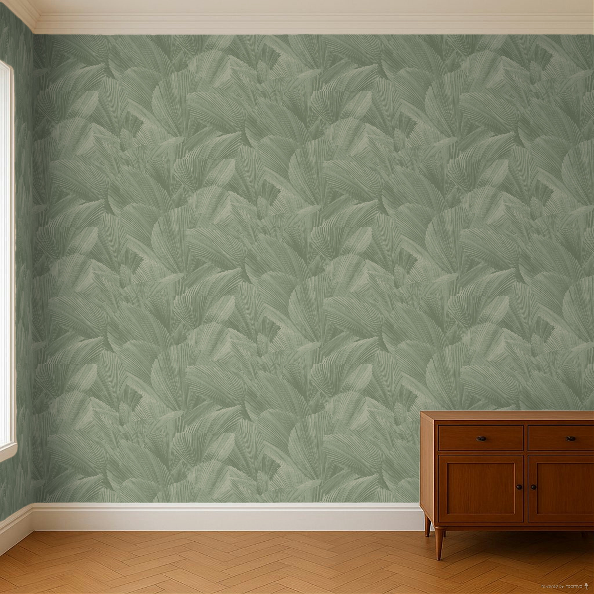 Green non-woven wallpaper, leaves, 340125, Gilded, Eijffinger