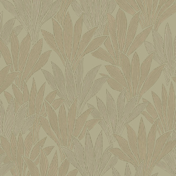 Green-brown non-woven wallpaper with leaves, 340151, Gilded, Eijffinger