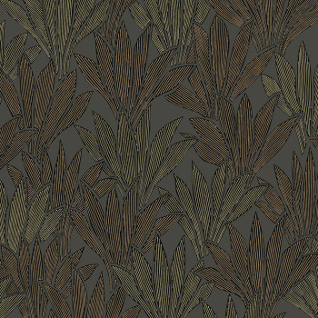 Gray-black non-woven wallpaper with leaves, 340154, Gilded, Eijffinger