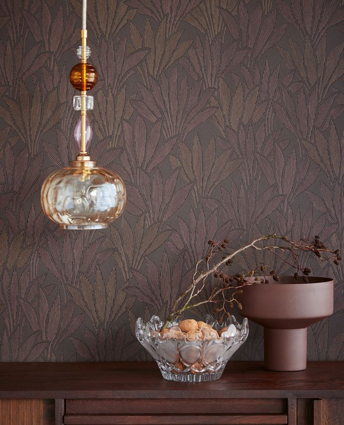 Brown non-woven wallpaper with leaves, 340155, Gilded, Eijffinger