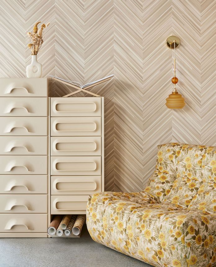 Cream geometric non-woven wallpaper, herringbone, 340160, Gilded, Eijffinger