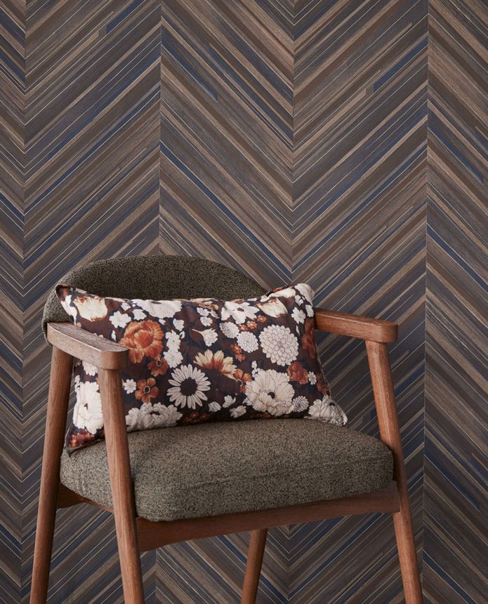 Brown-blue geometric wallpaper, herringbone, 340164, Gilded, Eijffinger