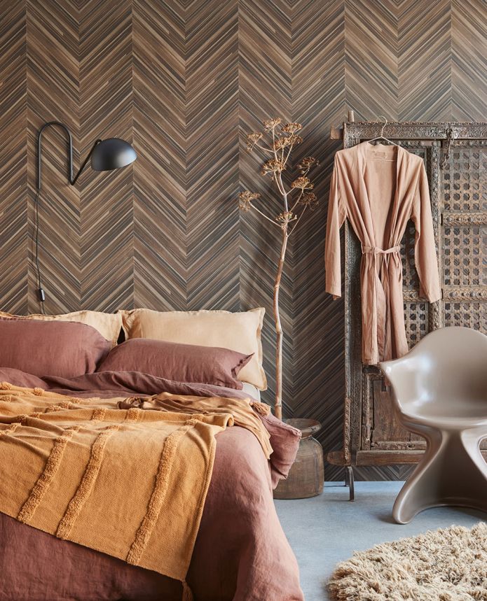 Brown-black geometric wallpaper, herringbone, 340165, Gilded, Eijffinger