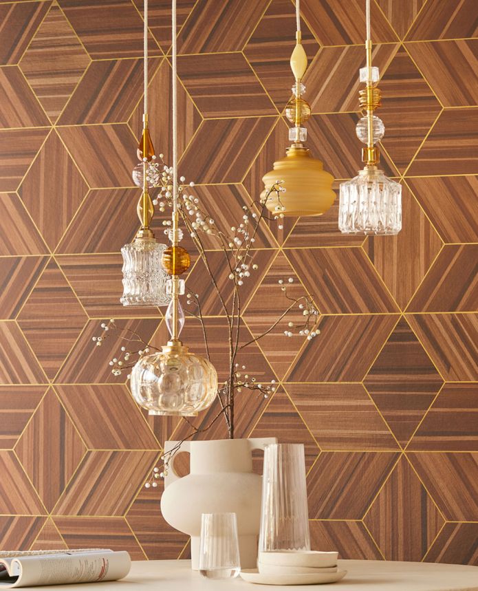 Geometric non-woven wall mural, paneling imitation, 340180, Gilded, Eijffinger