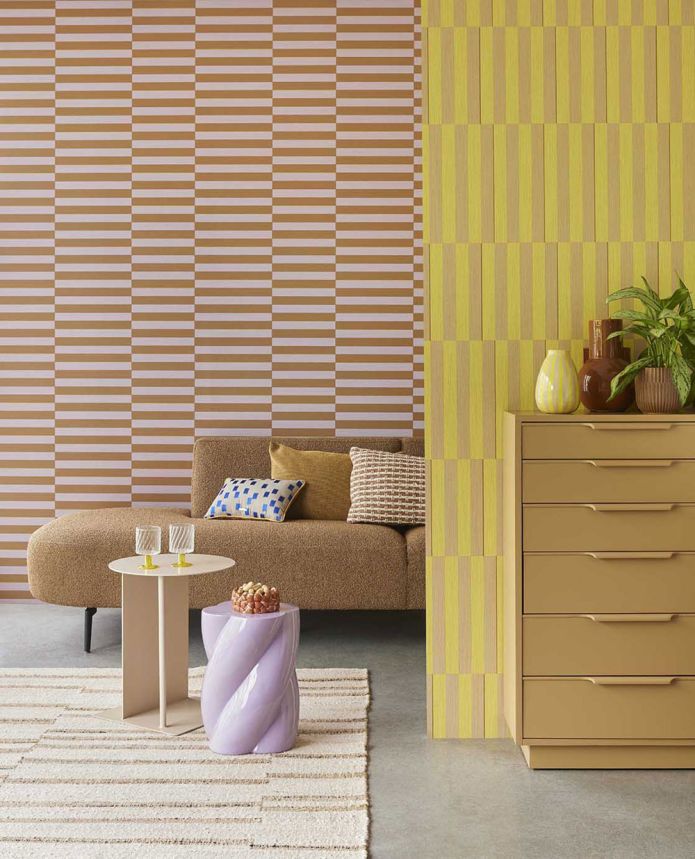 Yellow-beige striped retro wallpaper, 333621, Revive, Eijffinger