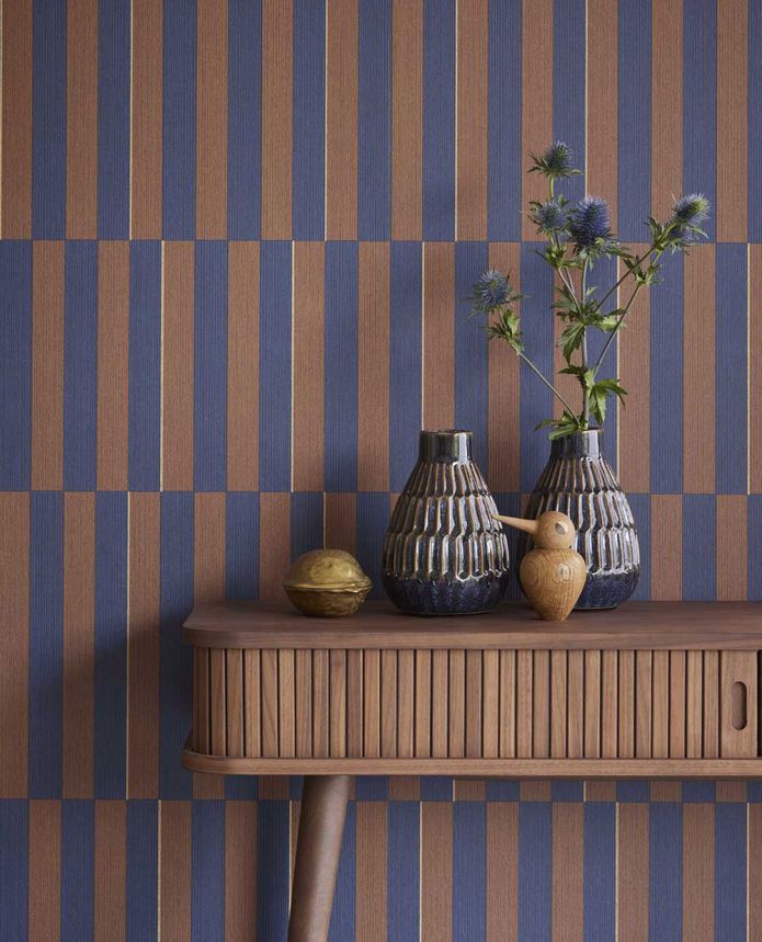 Blue-brown striped retro wallpaper, 333622, Revive, Eijffinger