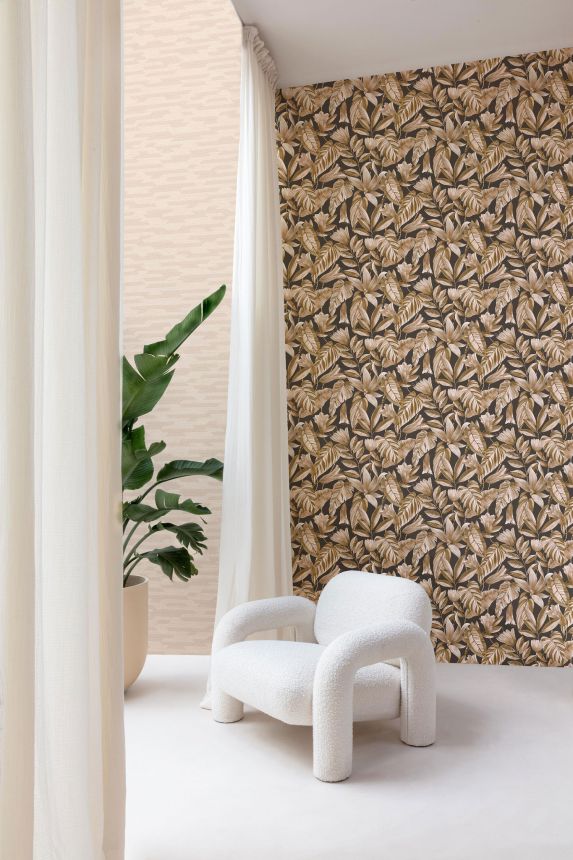 Brown wallpaper with flowers and leaves, BZ3108, Belize, Grandeco