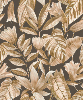 Brown wallpaper with flowers and leaves, BZ3108, Belize, Grandeco