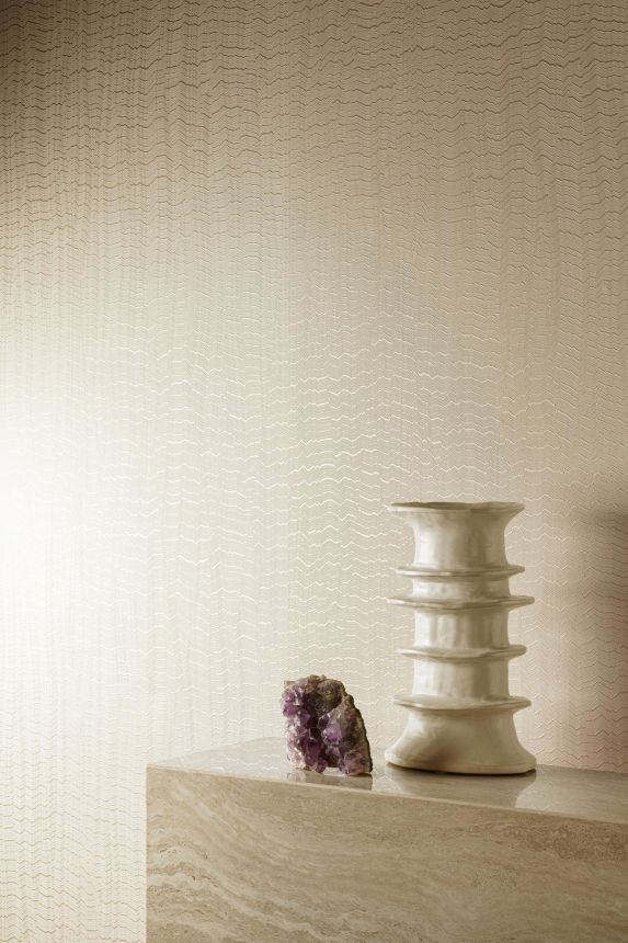 White non-woven wallpaper, waves, BZ3401, Belize, Grandeco