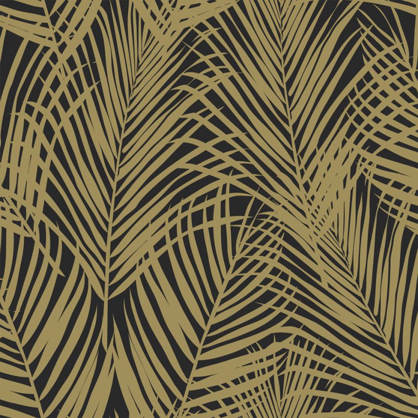 Non-woven wallpaper, palm leaves, black-gold, 139318, Bloom, Esta Home