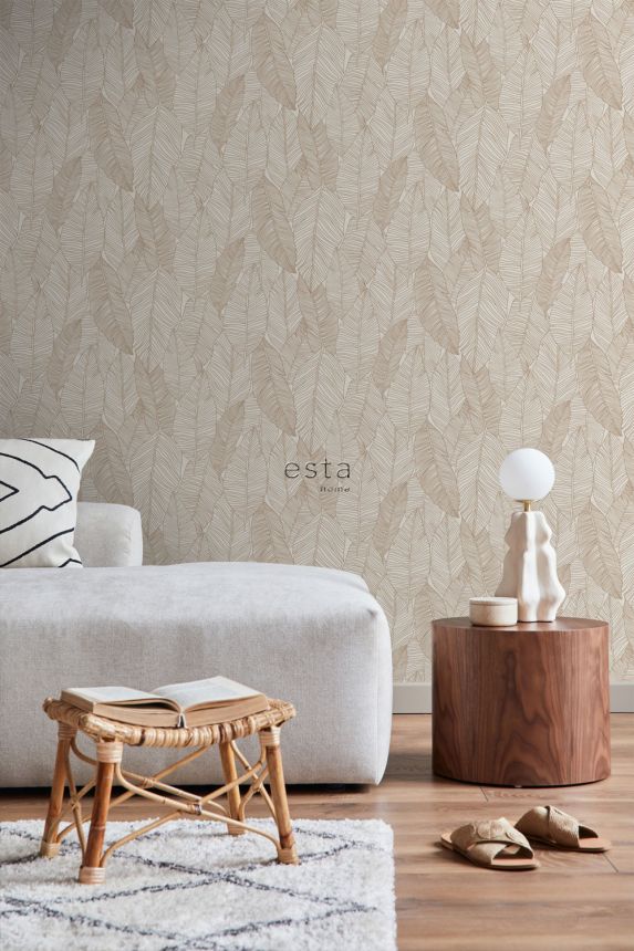 Non-woven wallpaper, leaves, beige, 139352, Bloom, Esta Home