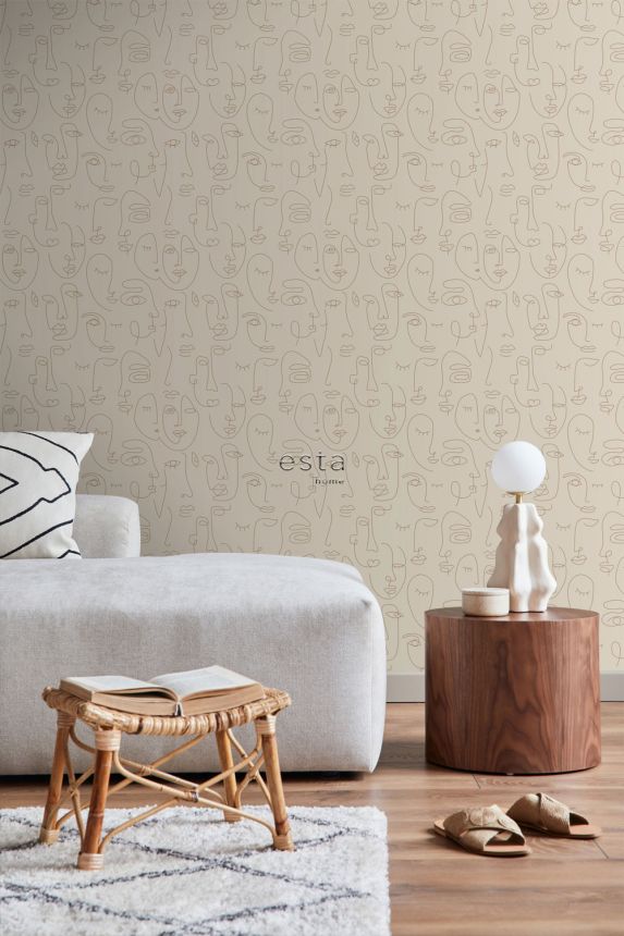 Graphic non-woven wallpaper, beige, 139374, Bloom, Esta Home