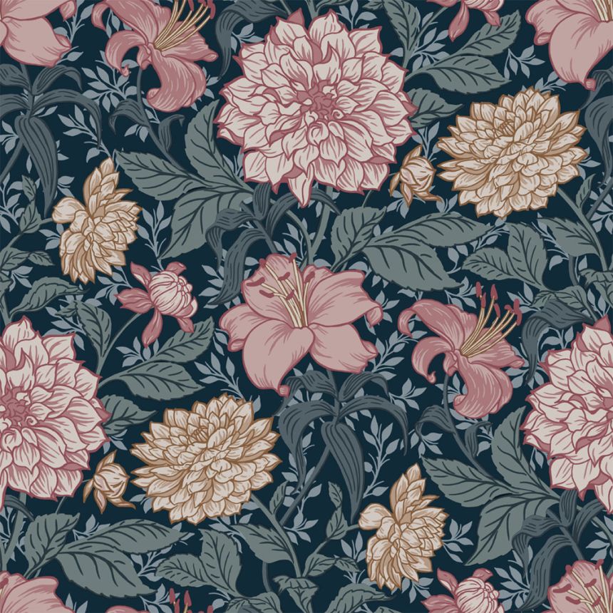 Floral non-woven wallpaper, blue, 139382, Bloom, Esta Home