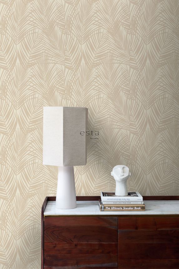 Non-woven wallpaper, palm leaves, beige, 139430, Bloom, Esta Home