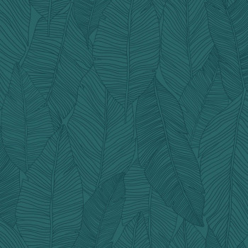 Non-woven wallpaper, leaves, turquoise, 139448, Bloom, Esta Home