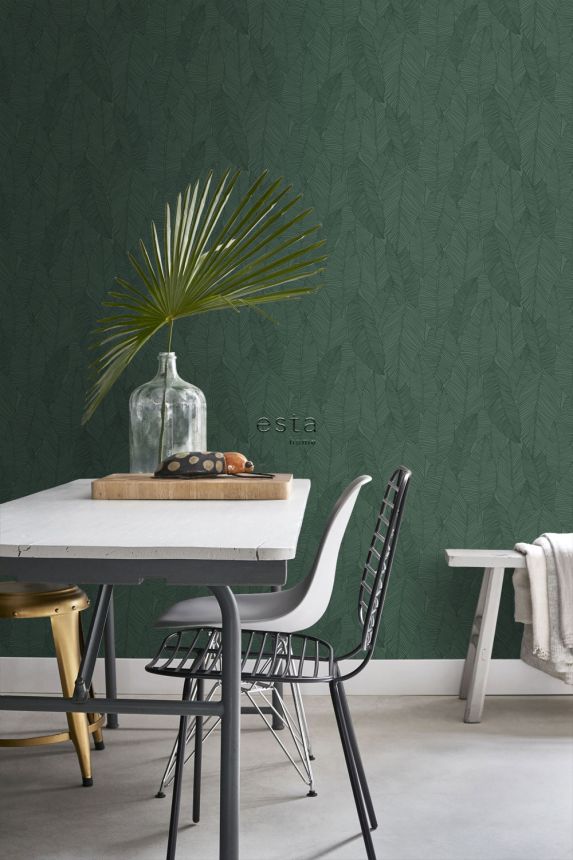 Non-woven wallpaper, leaves, green, 139449, Bloom, Esta Home