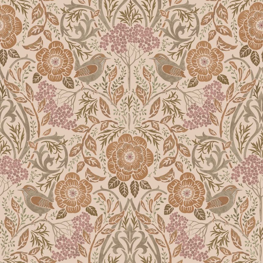 Floral non-woven wallpaper, brown-beige, 139567, Bloom, Esta Home