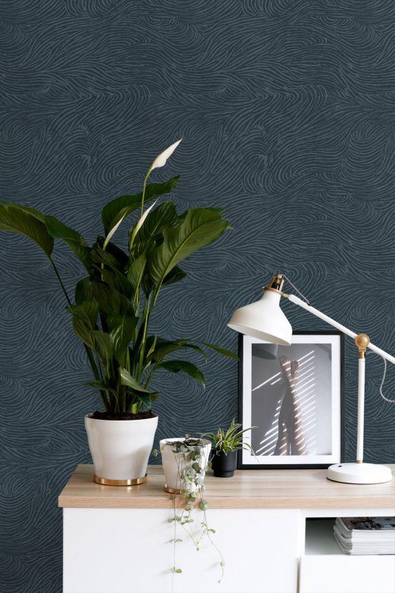 Non-woven wallpaper, waves, blue, 139665, Bloom, Esta Home