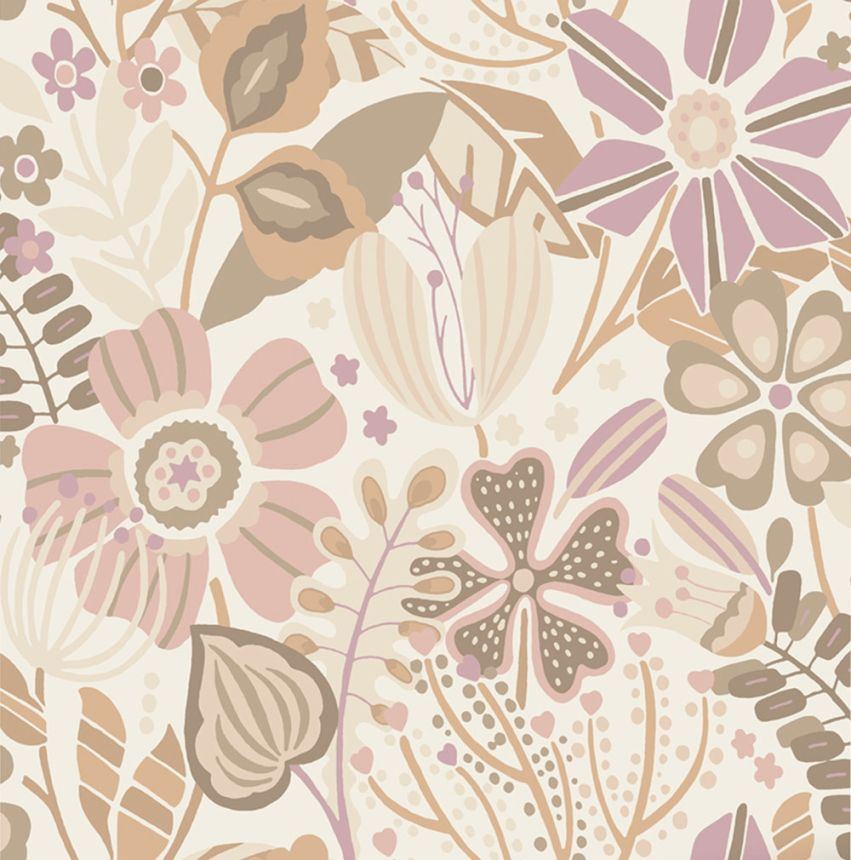 Floral non-woven wallpaper, beige, 139675, Bloom, Esta Home