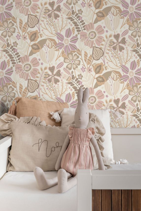 Floral non-woven wallpaper, beige, 139675, Bloom, Esta Home