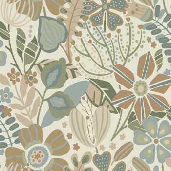 Floral non-woven wallpaper, brown-green, 139676, Bloom, Esta Home