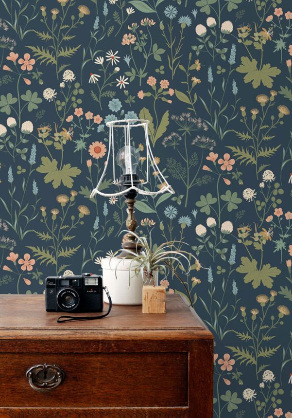 Floral non-woven wallpaper, blue, 139598, Bloom, Esta Home