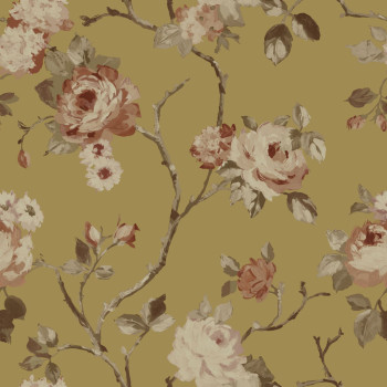 Floral non-woven wallpaper, gold, 139762, Bloom, Esta Home