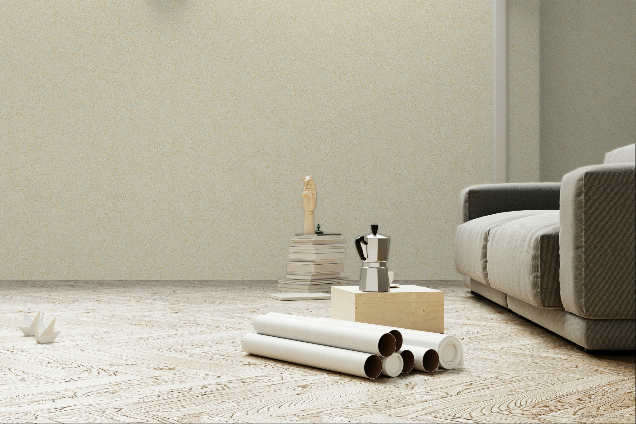 Non-woven wallpaper, green-brown, stone, terrazzo, ROC003, Rock, Masureel
