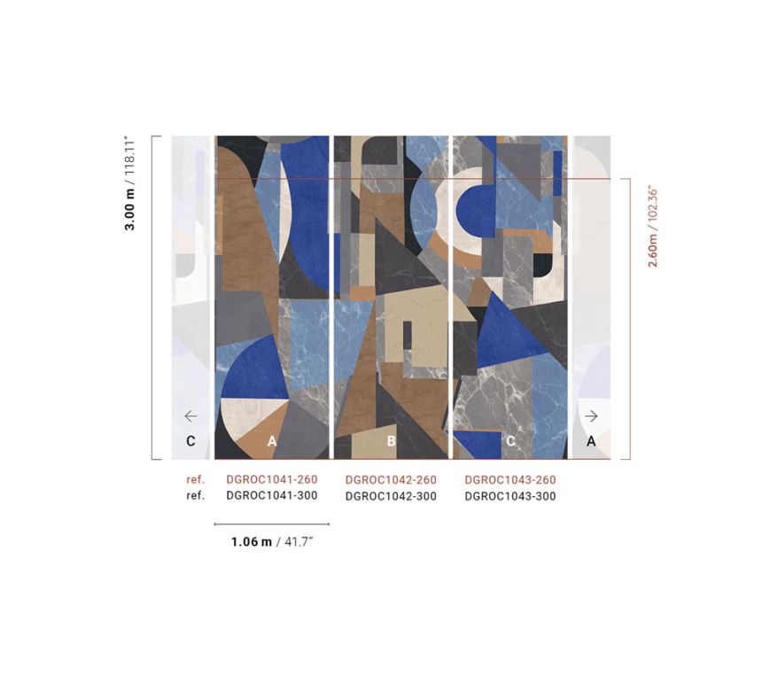 Graphic non-woven wall mural, blue, DGROC1041-260, Rock, Masureel